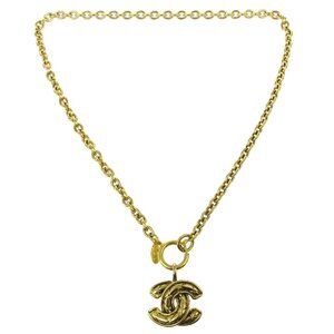Chanel Quilted CC Chain Pendant Necklace Gold 3857 AK38385b